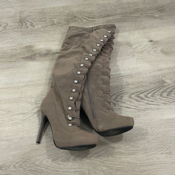 Addiction 61 Knee High military style stiletto boots | Size 6.5 | gray - Picture 1 of 7